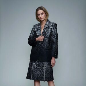 Vivienne Hu Black Gray Blue France Gradient Leopard Oversized Blazer